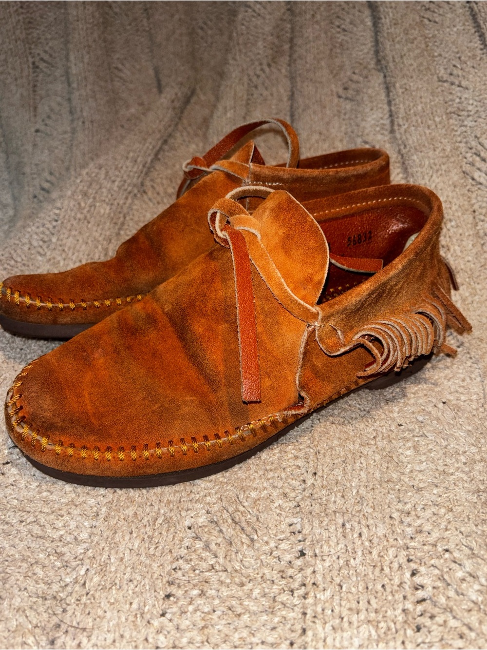 Quoddy Brown Suede Fringe Handmade Cowhide Indian Moccasin Booties Size 6